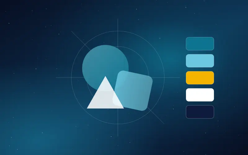 Geometric brand construction shapes and colour swatches illustrating brand identity design