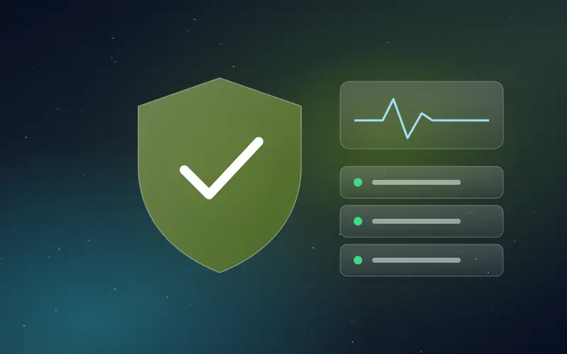 Security shield and uptime monitor illustrating website maintenance